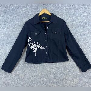 Daniel K Vintage Jean Jacket‎ Women Size XL Black Floral Embroidery Lightweight